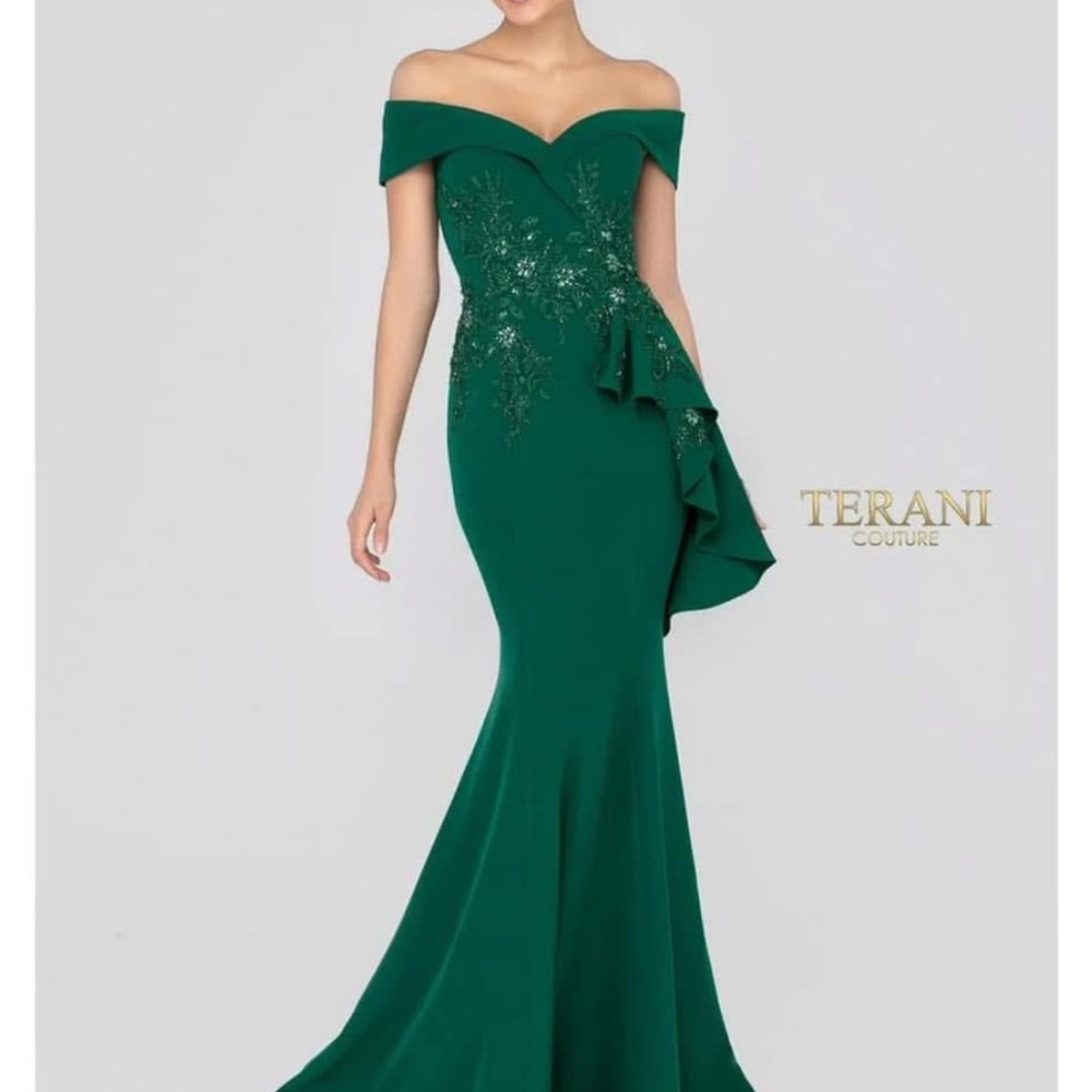 Terani Couture Green Off-Shoulder Dress